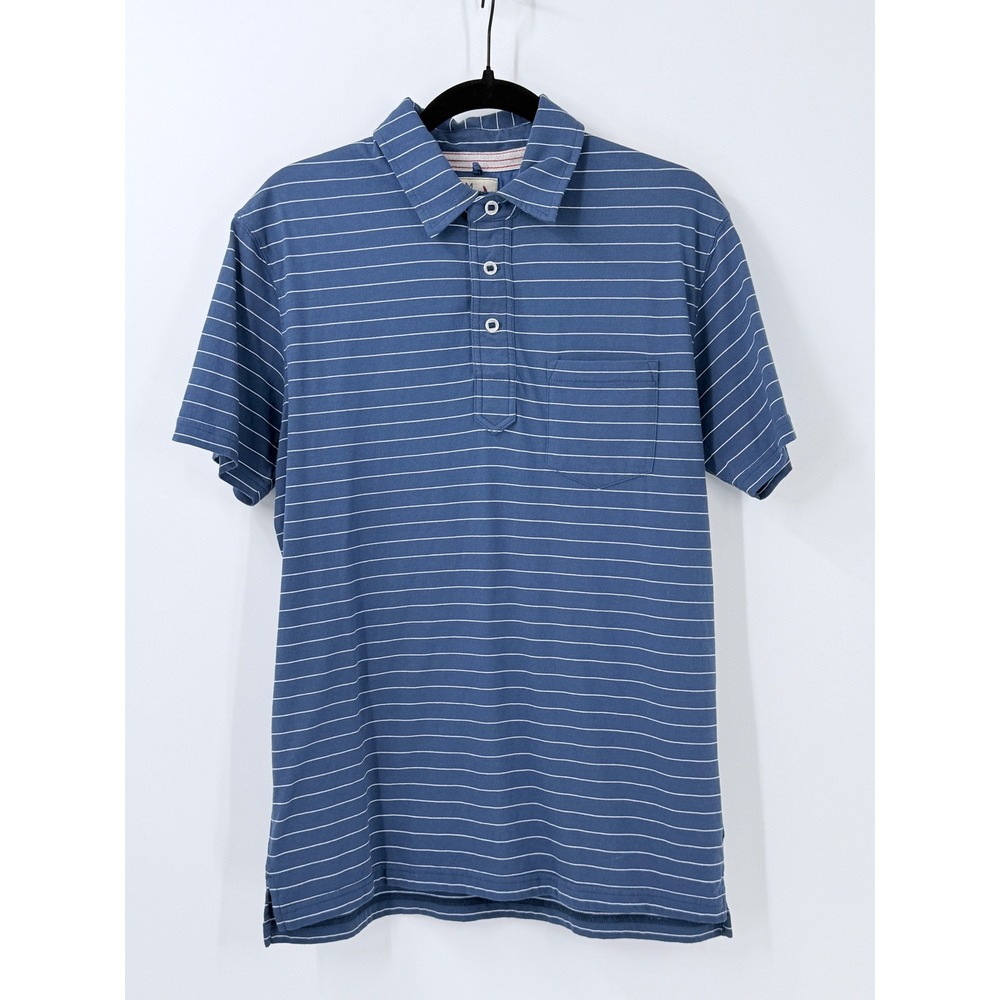 Relwen Mens Blue Striped Short Sleeve Polo Shirt Size M cotton preppy casual